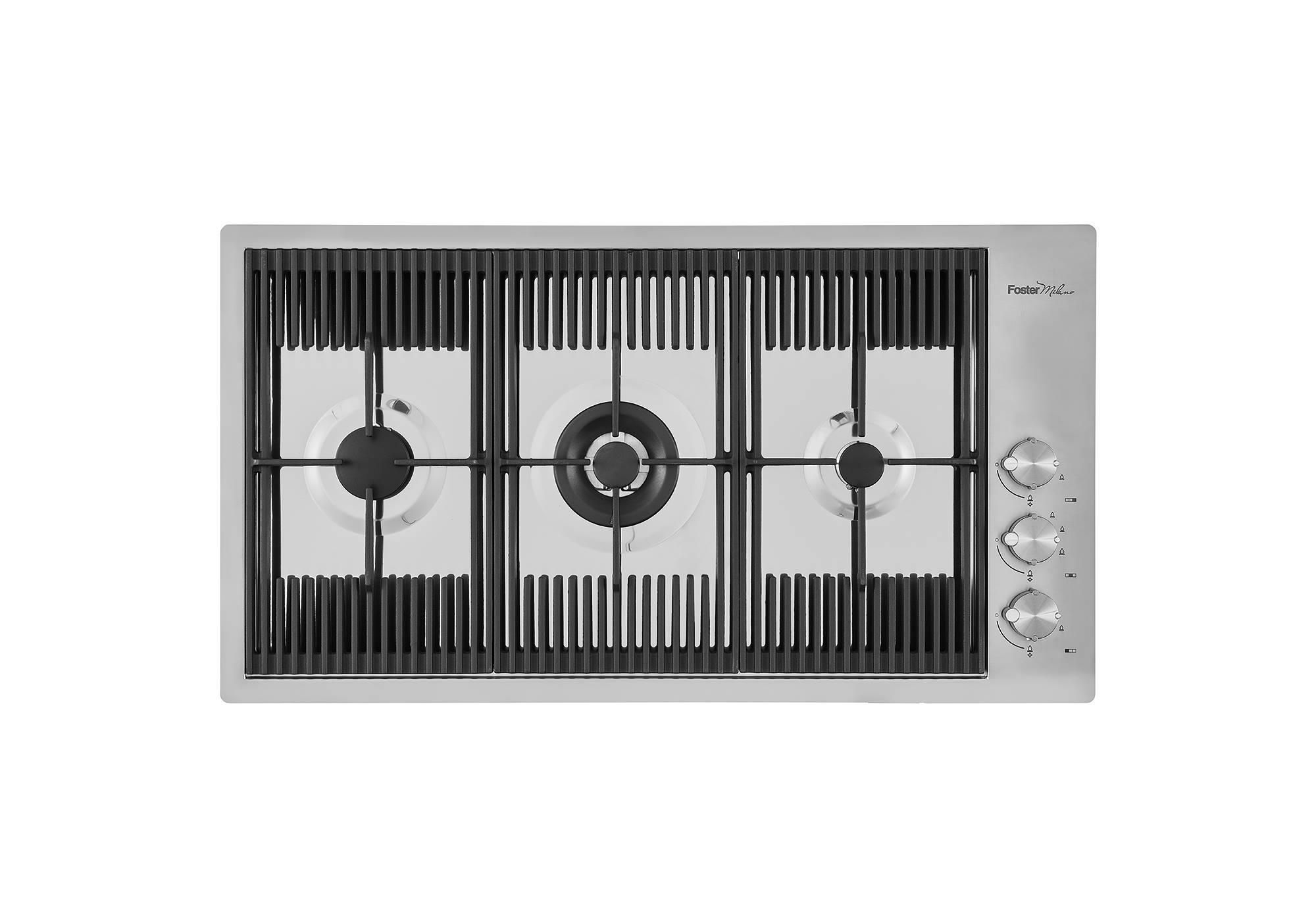 Foster 7680 000 Linea Milanello Piano Cottura a Gas 3 Zone Griglie in Ghisa 87 cm Acciaio Inox
