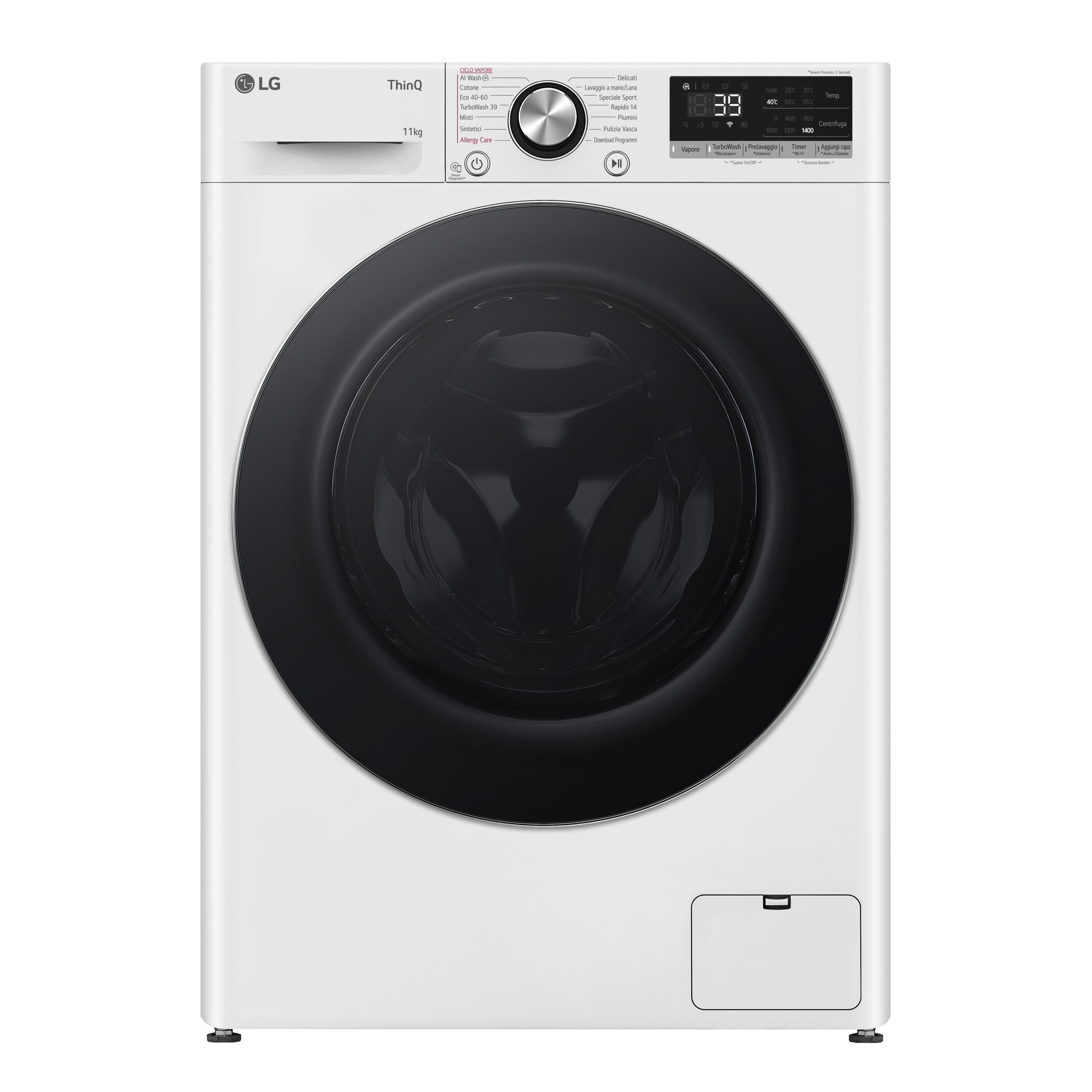 LG AI DD F4R7011TSWC Lavatrice Classe A -10% 11kg Serie R7 Carica Frontale 1400 Giri AI Wash TurboWash 360 Lavaggio a Vapore Wi-Fi Oblò in Vetro Temperato Libera Installazione Bianca