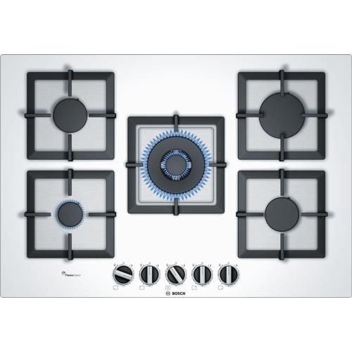 Bosch PPQ7A2B20 Serie 6 Piano Cottura a Gas 5 Zone Griglie in Ghisa FlameSelect 75 cm Bianco