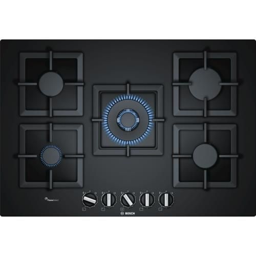 Bosch PPQ7A6B20 Serie 6 Piano Cottura a Gas 5 Zone Griglie in Ghisa FlameSelect 9 livelli di potenza 75 cm Nero