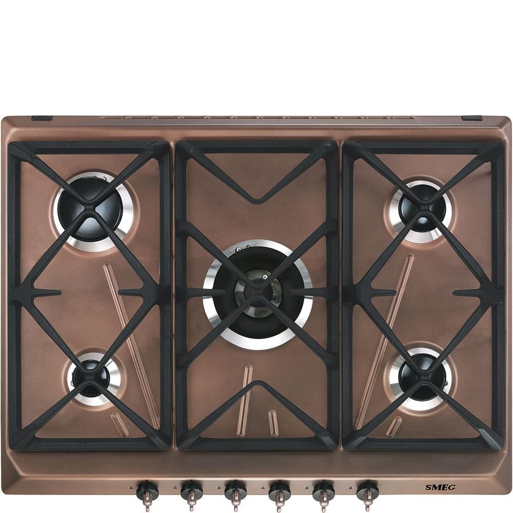 Smeg SRV876RAGH Piano Cottura a Gas 5 Zone Griglie in Ghisa Estetica Coloniale 75 cm Rame