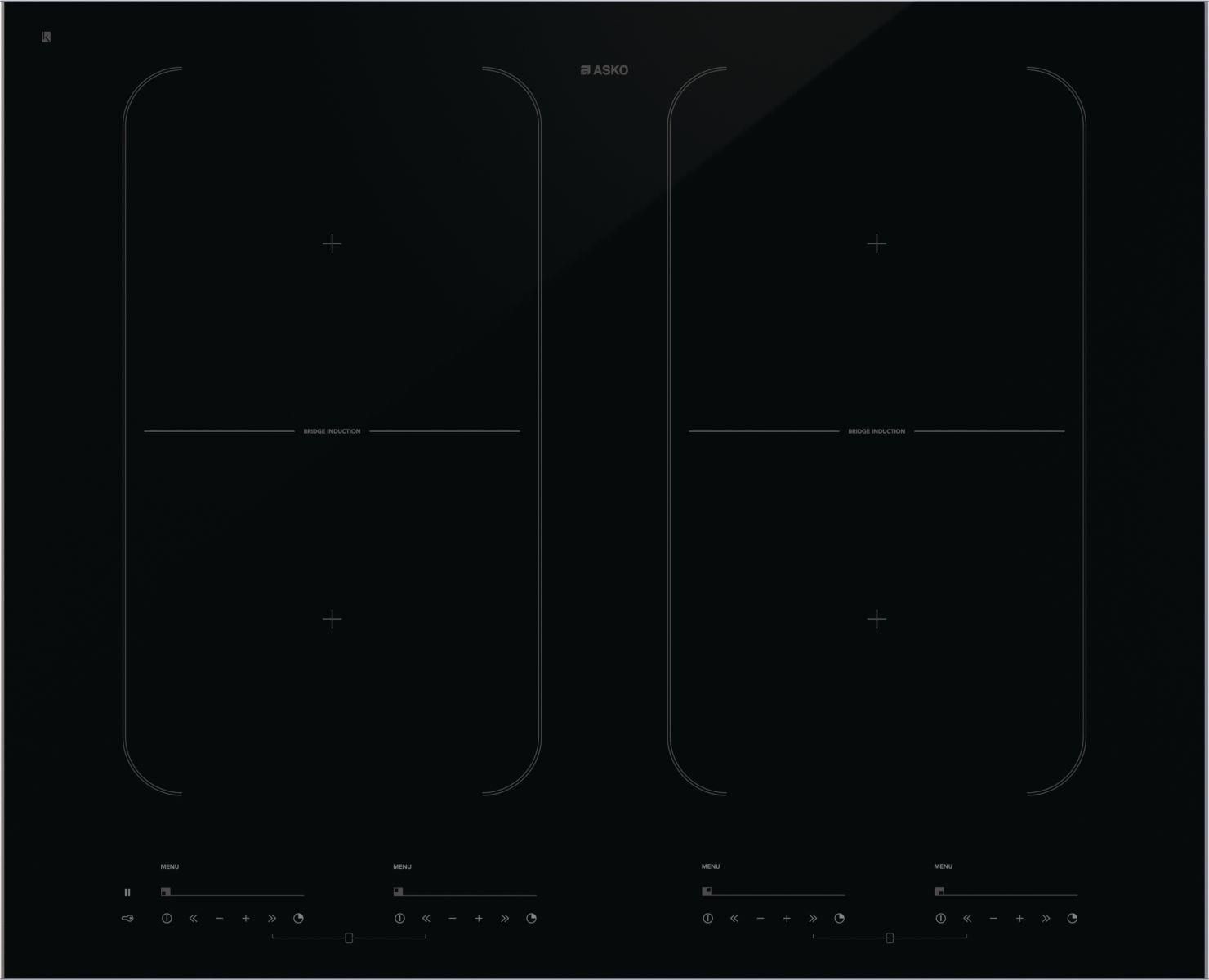 ASKO HI 1655 G Piano Cottura a Induzione 4 Zone 2 Zone Bridge 13 Livelli di potenza Real Bridge 6 Programmi automatici 64 cm Glass Nero