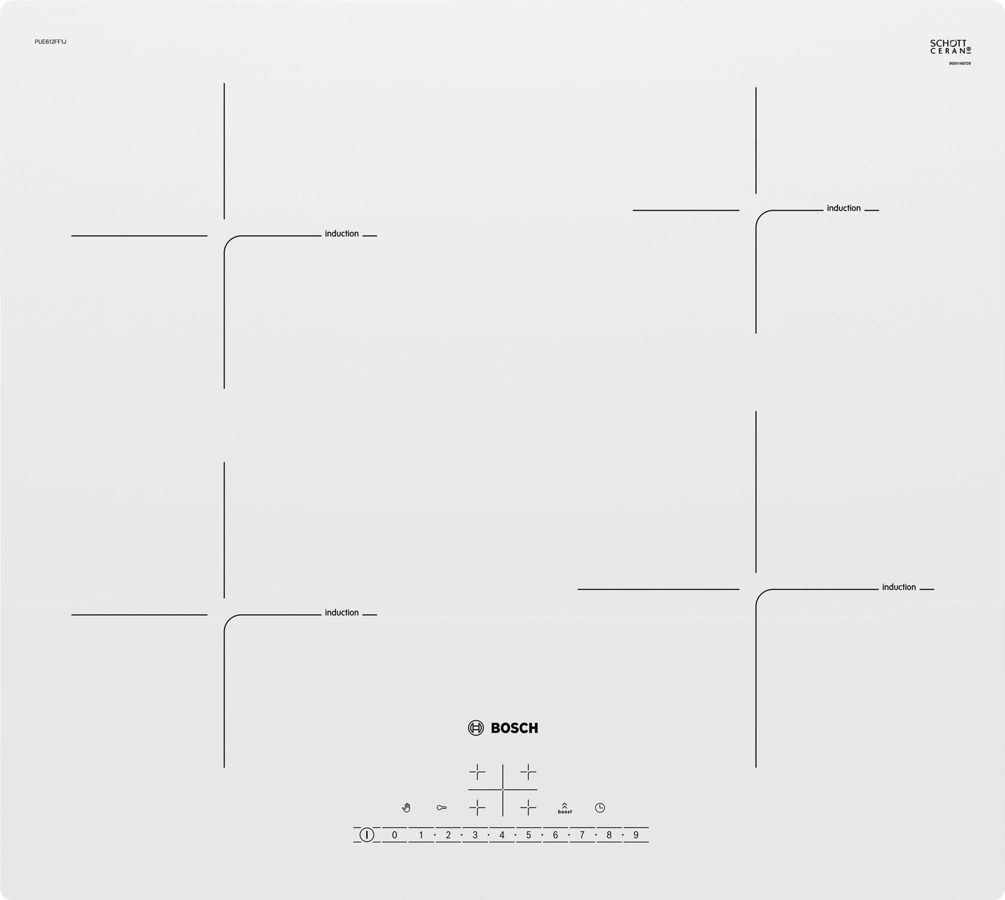 Bosch PUE612FF1J Serie 6 Piano Cottura a Induzione in Vetroceramica 4 Zone DirectSelect PowerBoost 60 cm Bianco