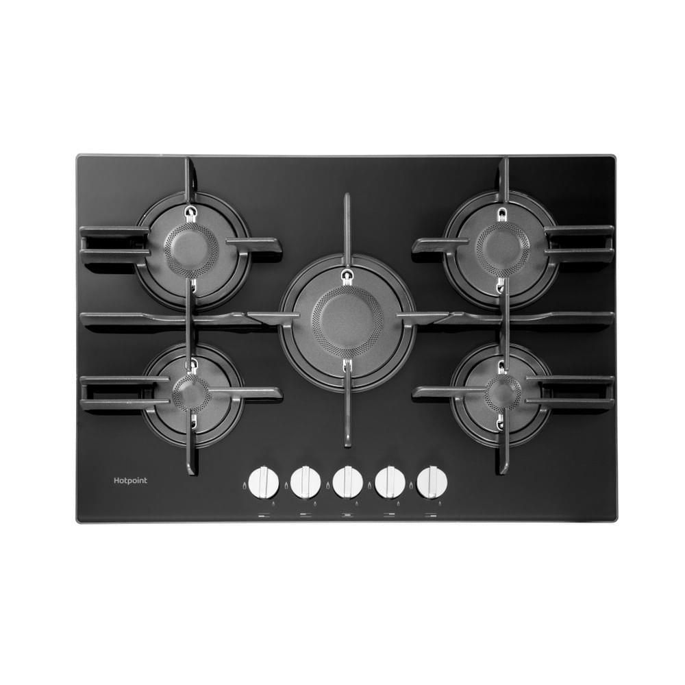 Hotpoint Ariston FTGHG 751 D/HA(BK) Piano Cottura a Gas in Vetro Temperato 5 Fuochi Griglie in Ghisa 75 cm Nero