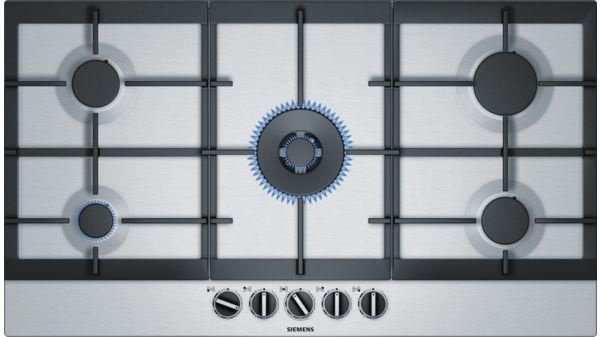 Siemens EC9A5RB90 Linea iQ500 Piano Cottura a Gas 5 Zone StepFlame 9 livelli di potenza Griglie in ghisa 90cm Inox