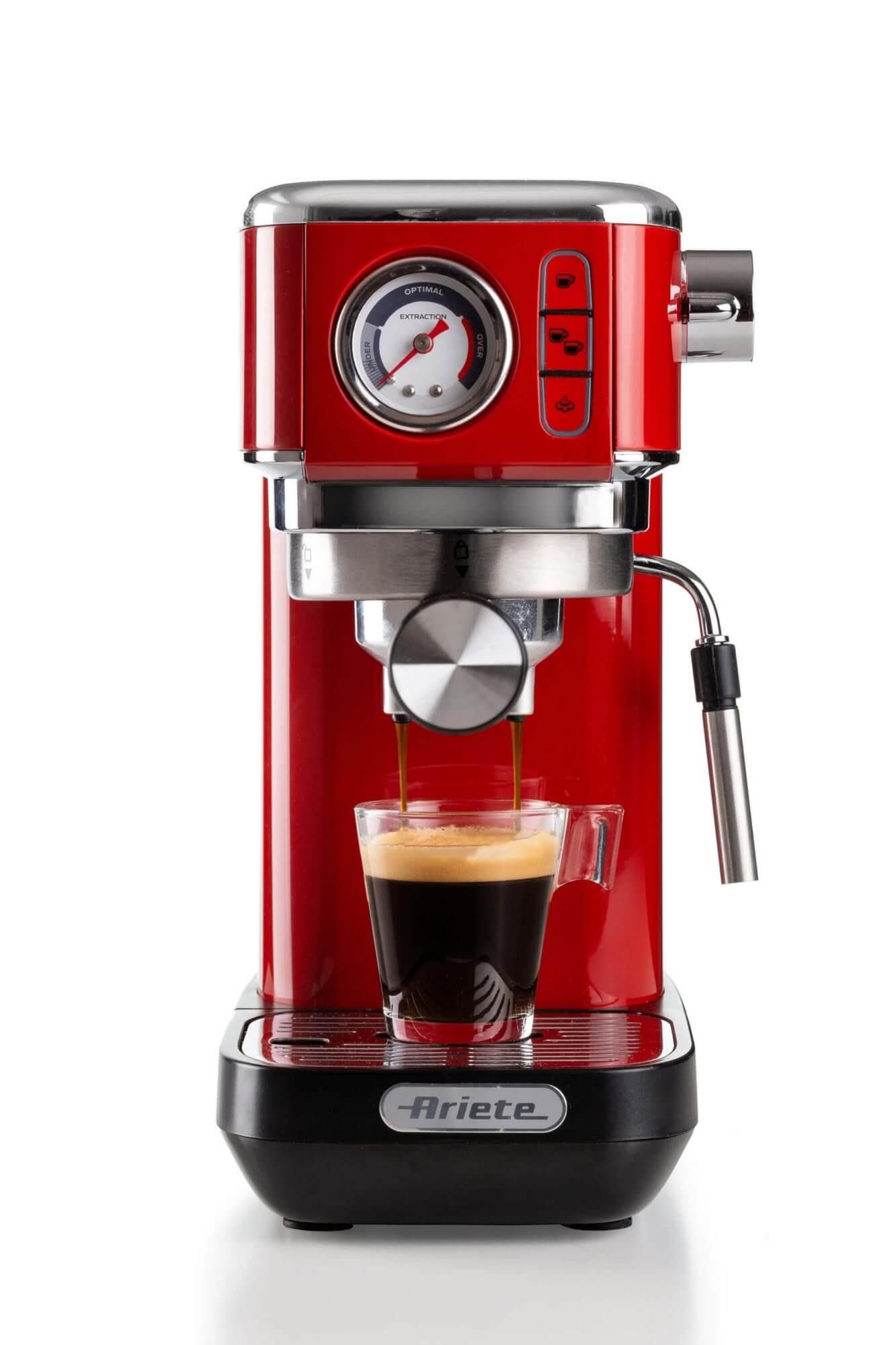Ariete 1381 Macchina da Caffe' Espresso Rosso Metal Slim Manometro 1300W Capacita 1.1 Litro