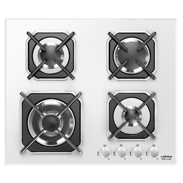 Lofra HGB6G0 Piano Cottura Vetro Mercurio 60cm Bianco 3 Fuochi 1 Tripla Corona Comandi Frontali