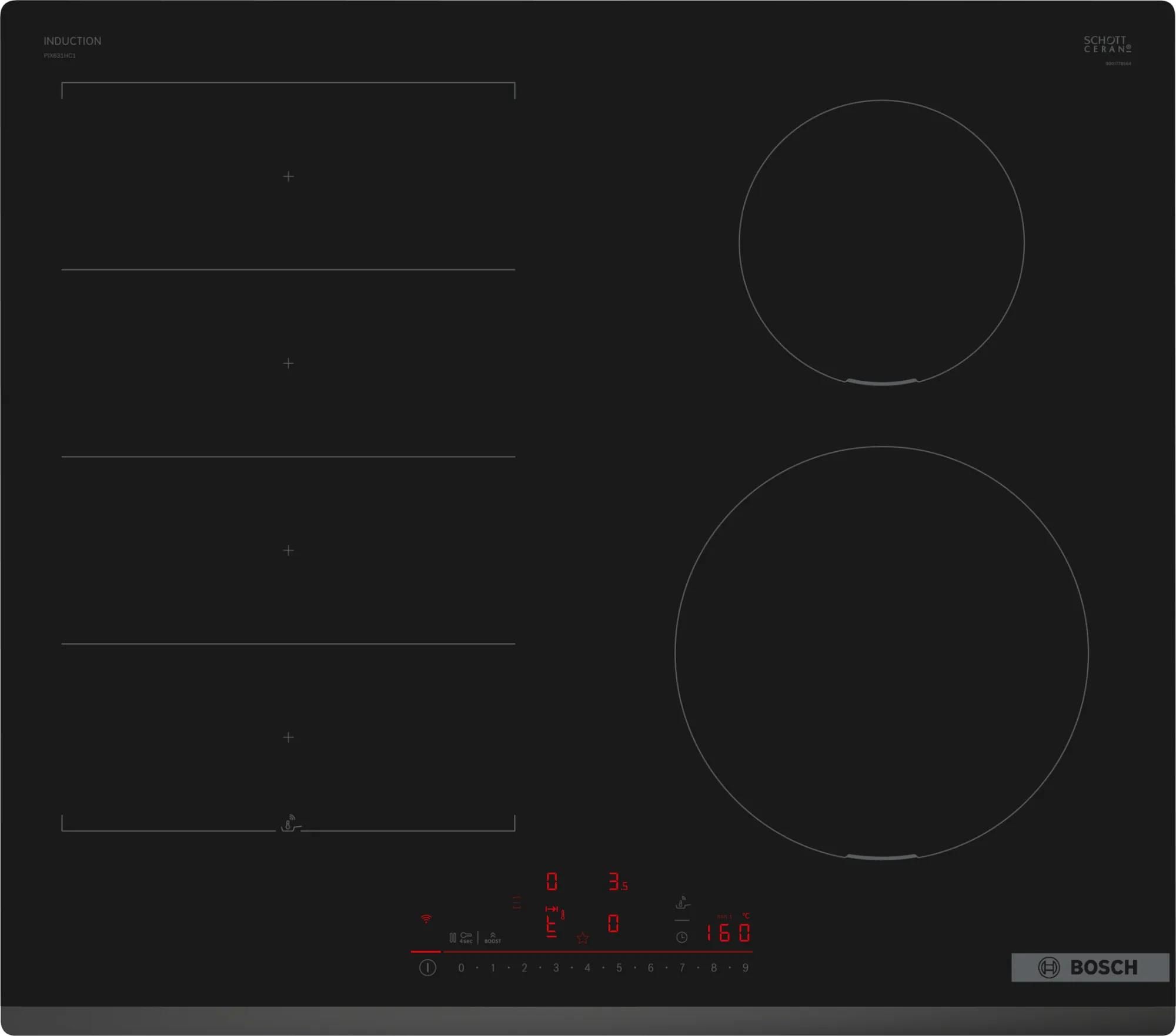 Bosch Serie 6 PIX631HC1E Piano cottura a induzione in vetroceramica 60 cm 1 zona Flex e 2 standard PerfectFry Plus DirectSelect Home Connect Nero
