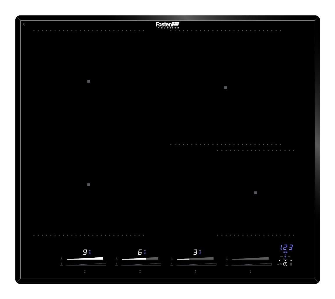 Foster 7381 645 Serie KE Induction Piano Cottura a Induzione in Vetroceramica 4 Zone Touch Control 9 Livelli di potenza Powerboost 58 cm Nero
