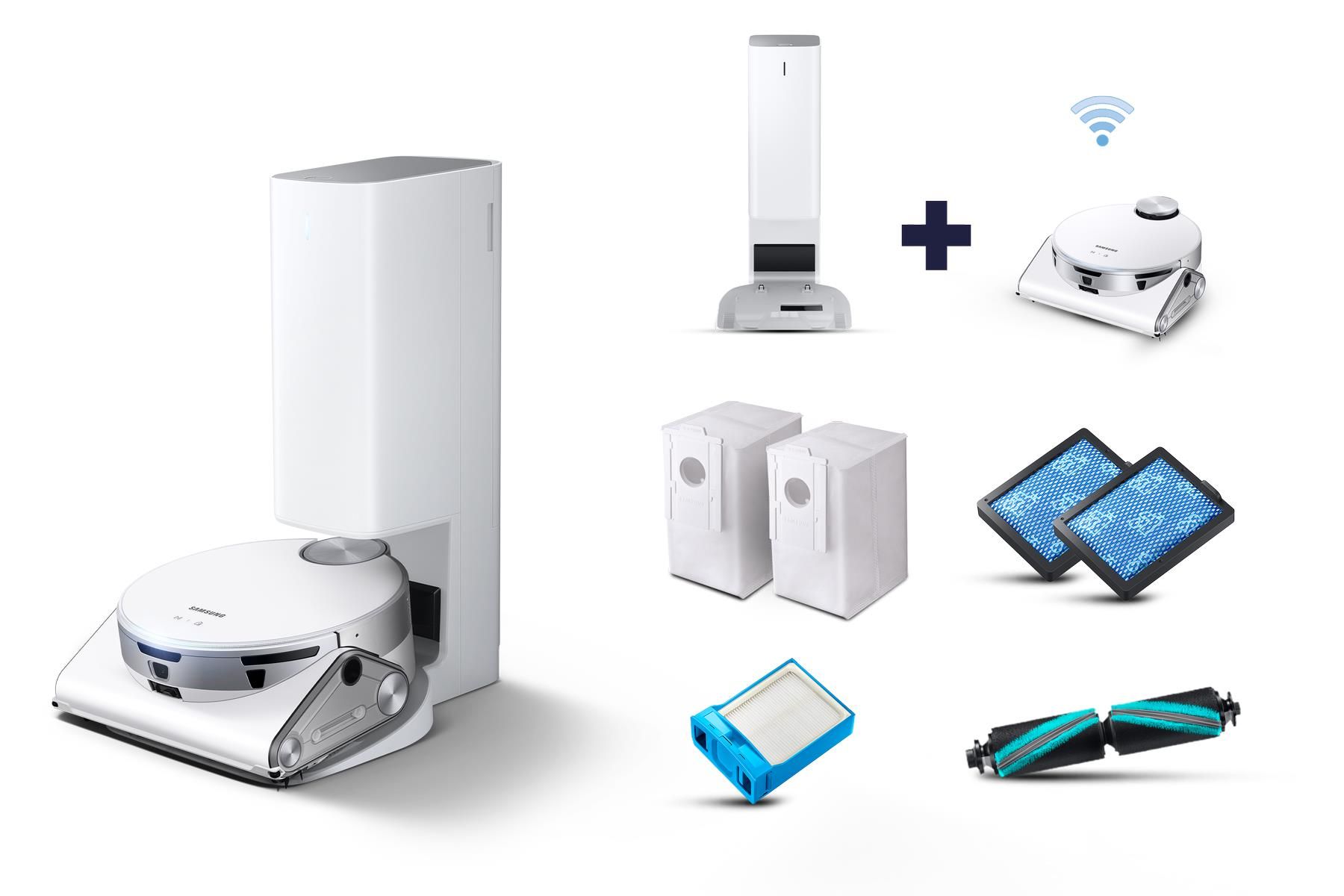 Samsung Jet Bot AI Aspirapolvere Robot 0.2 Litri Senza Sacchetto Argento/Bianco