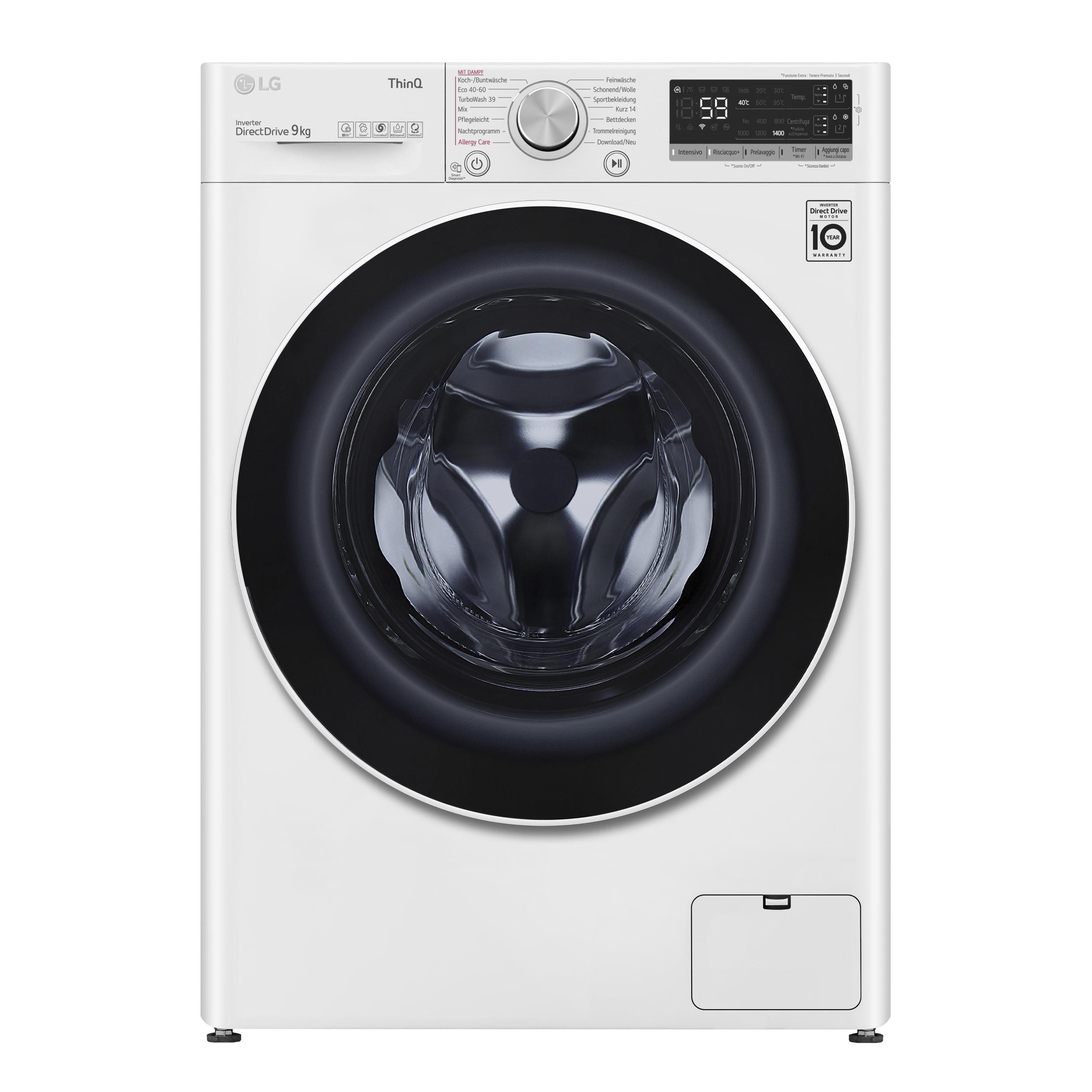 LG F4WV509S0EA Lavatrice Caricamento Frontale AI DD TurboWash Wi-Fi con SmartThinQ Classe Energetica B Capacità di carico 9Kg Centrifuga 1400 Giri Inverter Direct Drive