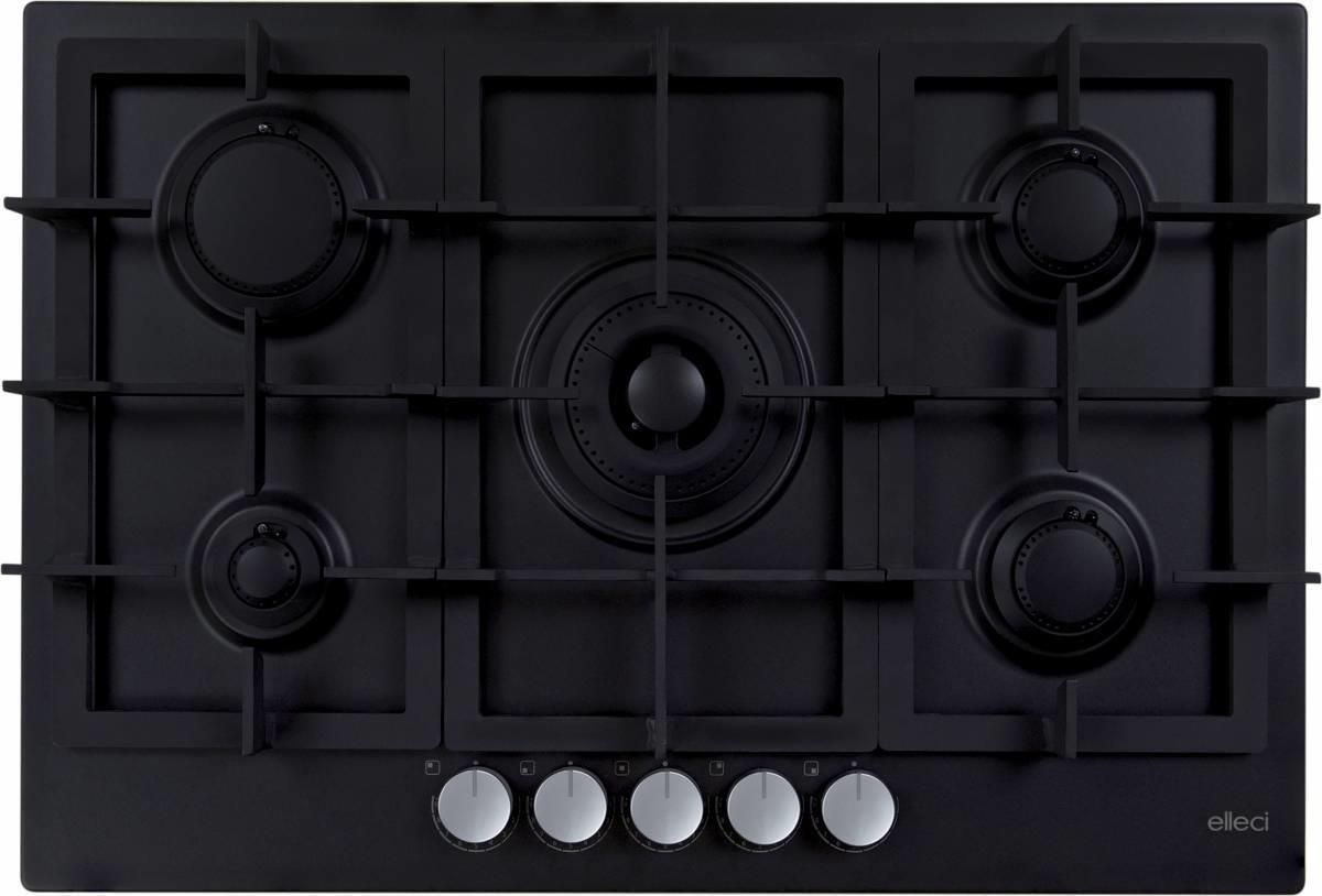 ELLECI PIANO COTTURA PLANO PLUS 75 5 FG (TCC) NERO G40 GRIGLIE GHISA MANOPOLE NERE