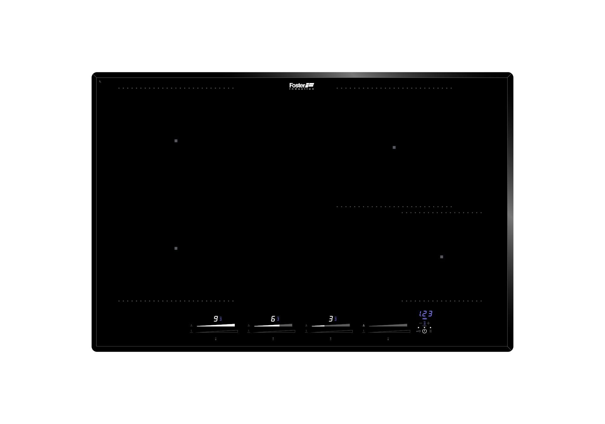 Foster 7382 645 Serie KE Induction Piano Cottura a Induzione in Vetroceramica 4 Zone 9 Livelli di potenza Touch Control Powerboost 77 cm Nero