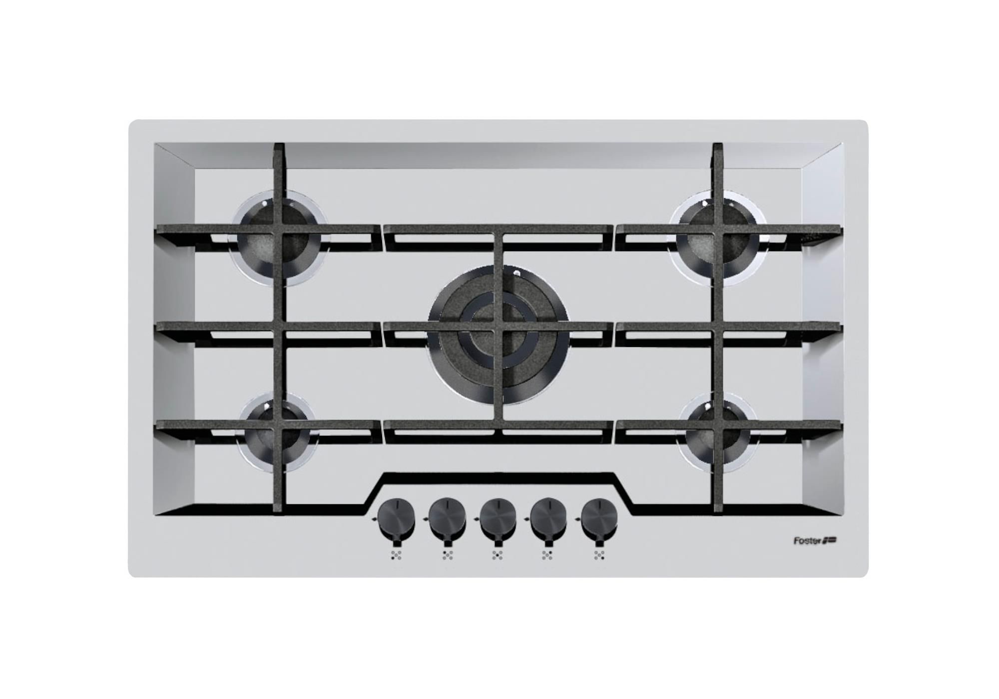 Foster 7600 666 Linea Ke Black Piano Cottura a Gas 5 Zone 1 Tripla Corona Griglie in Ghisa Invaso inclinato 80 cm Acciaio Inox Spazzolato