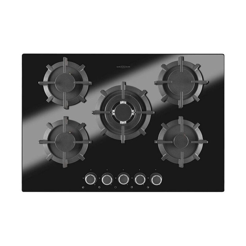 Oranier piano cottura a gas 5 fuochi da incasso 75 cm vetroceramica nero griglie ghisa