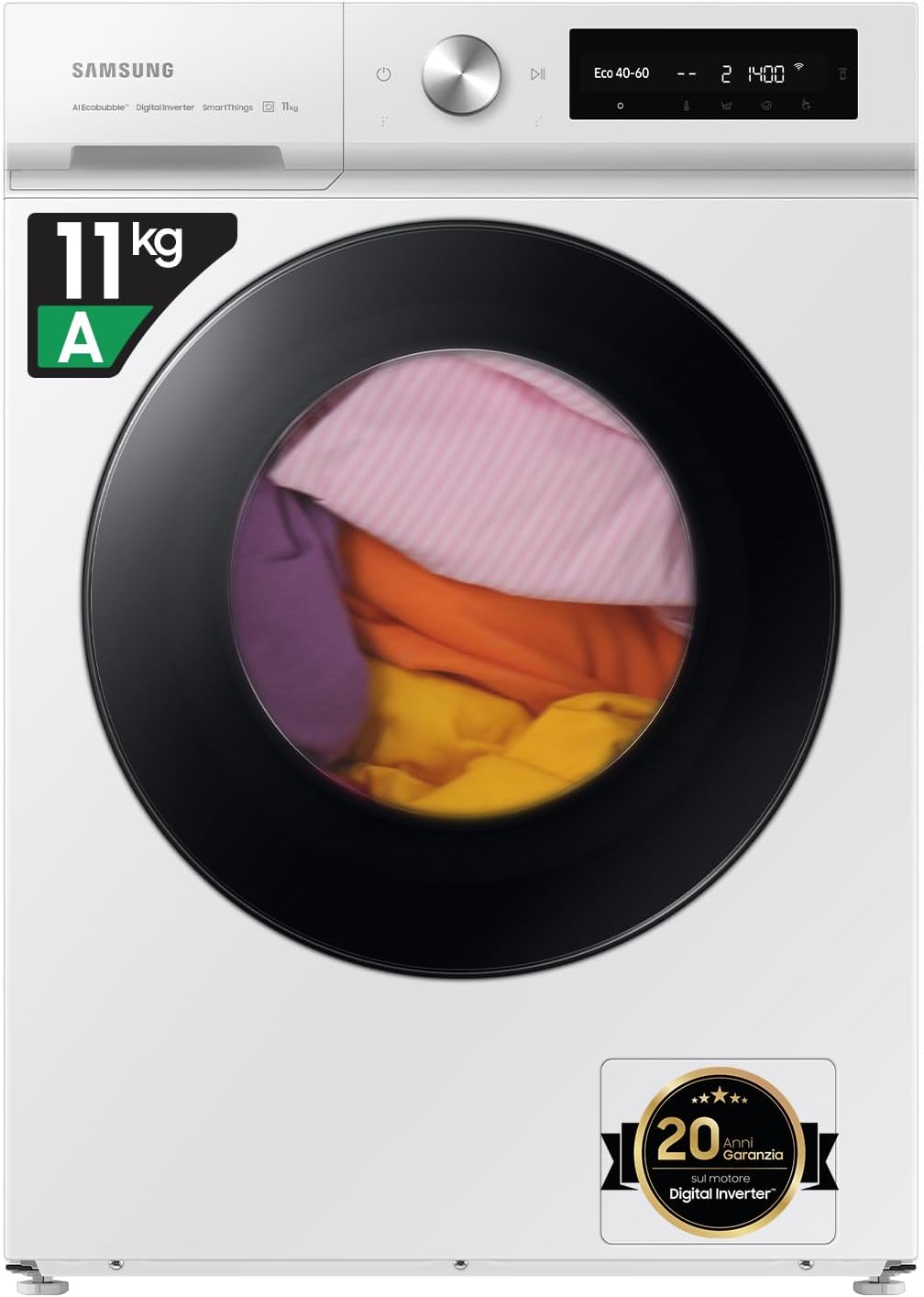 Samsung WW11BB704DGW Bespoke Ai Lavatrice a Carica frontale AI Control AI ecobubble Classe energetica A Capacità di carico 11 Kg Centrifuga 1400 Giri Motore Inverter Space Max Ecolavaggio Rapido