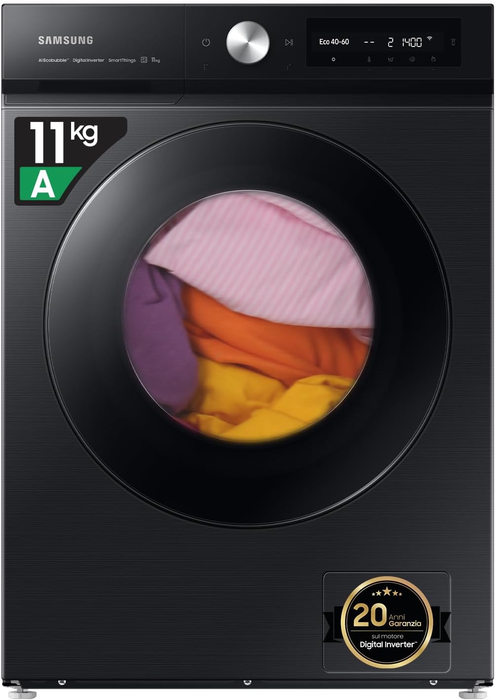 Samsung WW11BB744DGB Lavatrice Caricamento Frontale AI Ecobubble AI Wash AI Control Classe Energetica A Capacità di carico 11Kg Centrifuga 1400 Giri Motore Inverter Space Max Ecodosatore