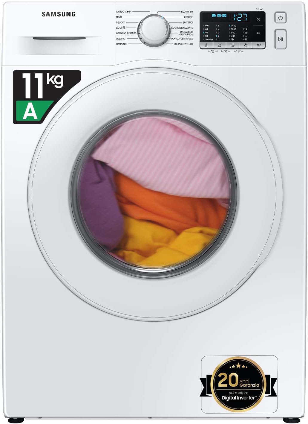 Samsung Crystal Clean WW11BGA046TT/ET Lavatrice a Carica frontale 11 Kg Classe A1400 Giri Vapore Igienizzante Ecobubble Ecopulizia cestello 60x85x60 bianco