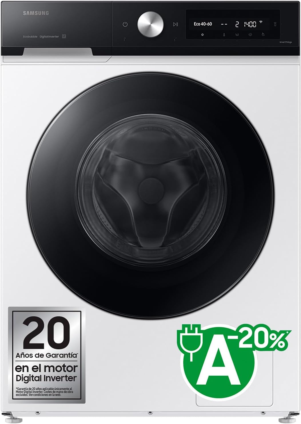 SAMSUNG BeSPOKE AI WW90DB7U94GEU3 Lavatrice a carica frontale 9 Kg Classe A Ecodosatore AI Lavaggio e Control Profondità 60 bianco